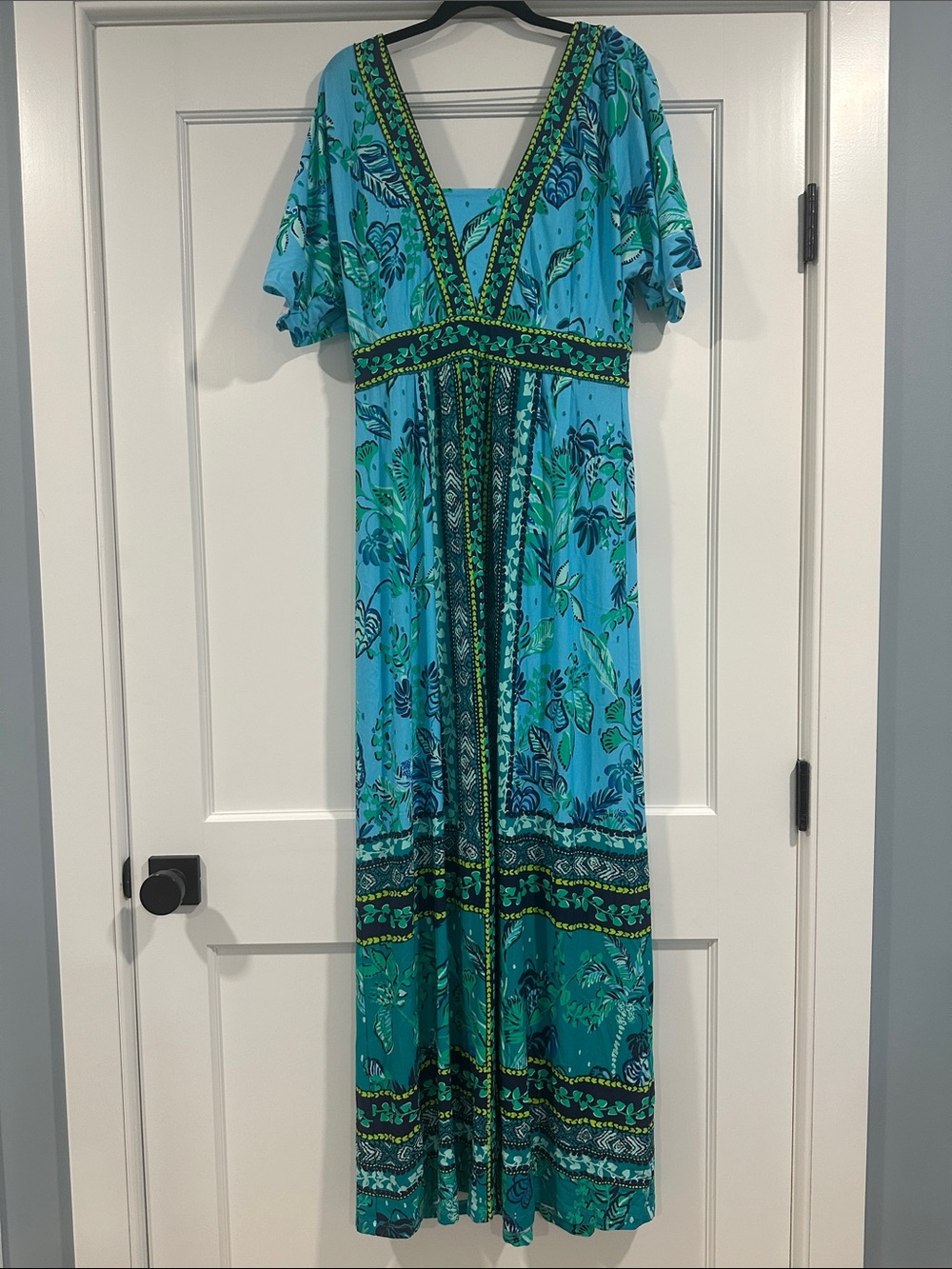 Lilly Pulitzer Turquoise & Green Floral Border-Print Maxi Dress - Picture 2 of 9